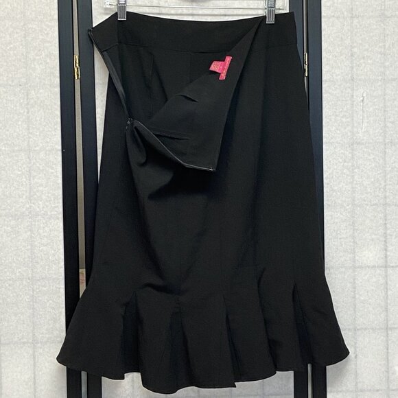 Sunny Leigh Vintage Black Midi Skirt Belt Gored Swirl Hem Classic Retro Style 10 - Picture 2 of 9